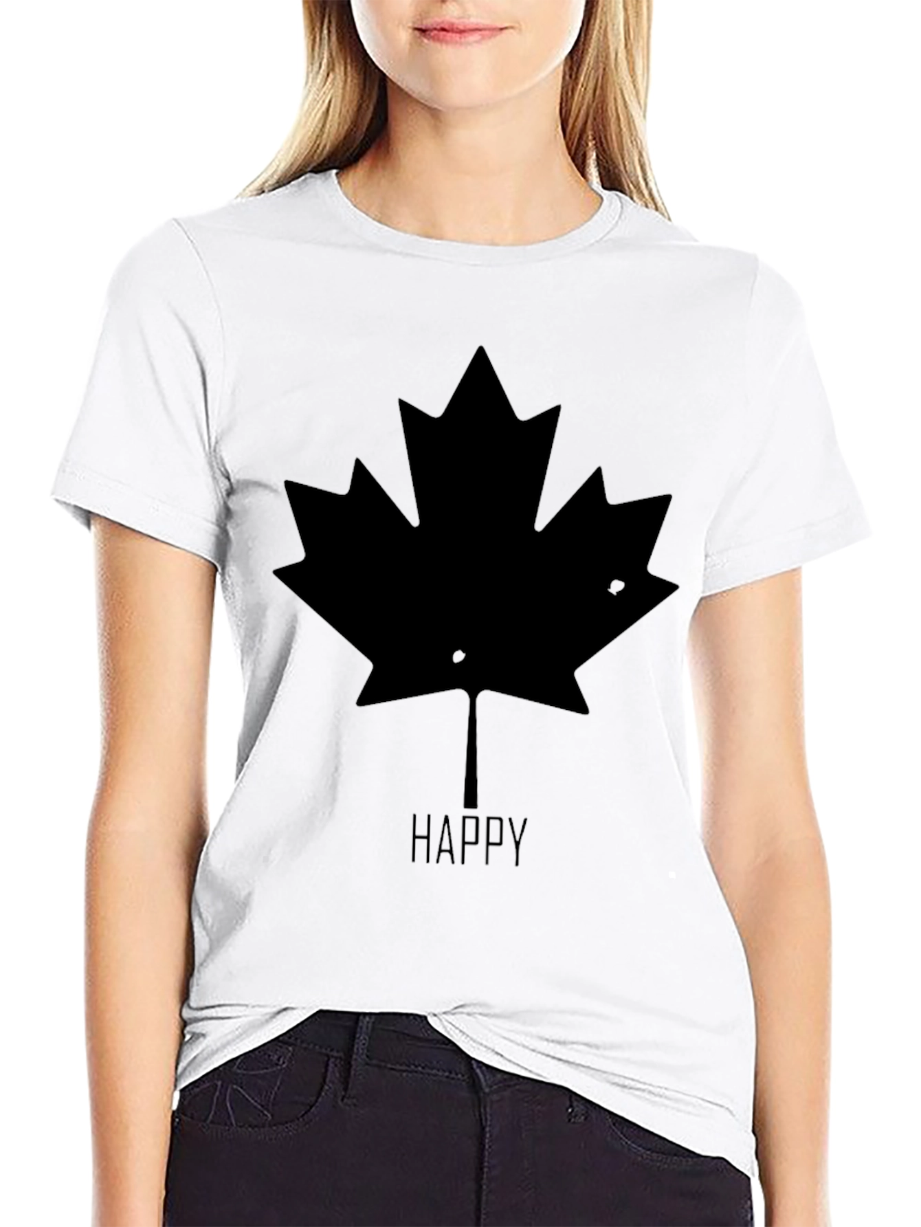 Happy Maple Leaf Graphic T-Shirt - Black