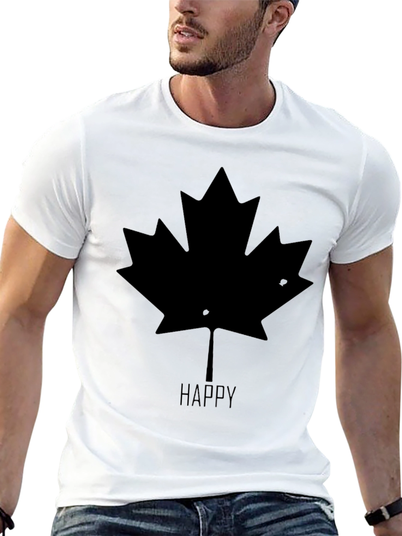Happy Maple Leaf Graphic T-Shirt - Black