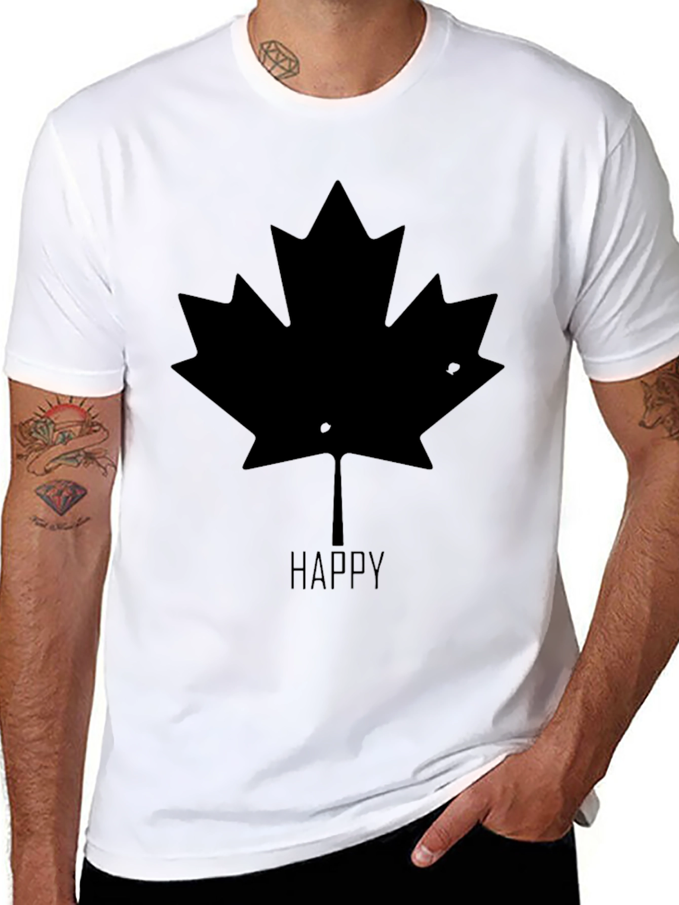 Happy Maple Leaf Graphic T-Shirt - Black