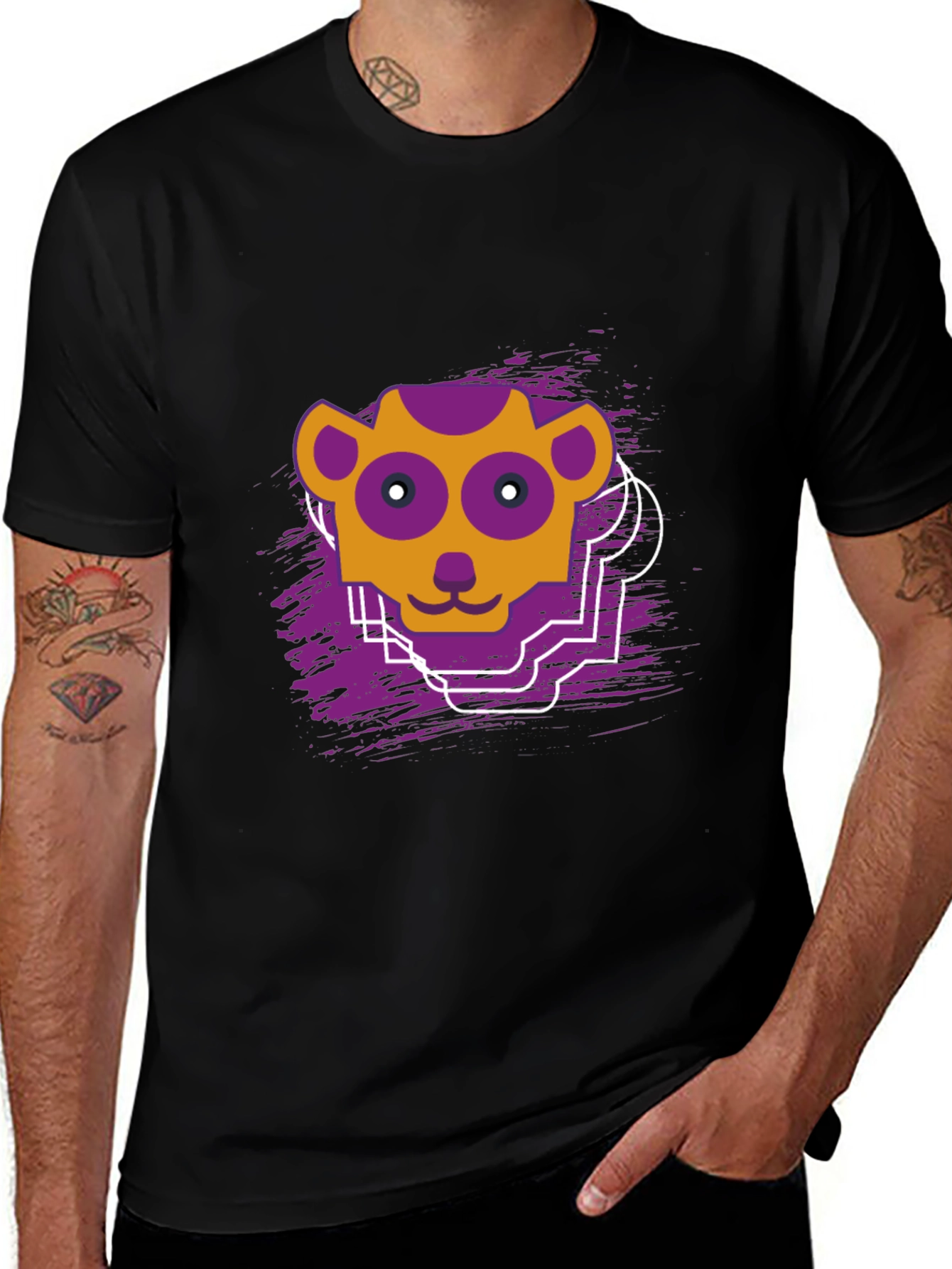 Abstract Animal Graphic Black T-Shirt