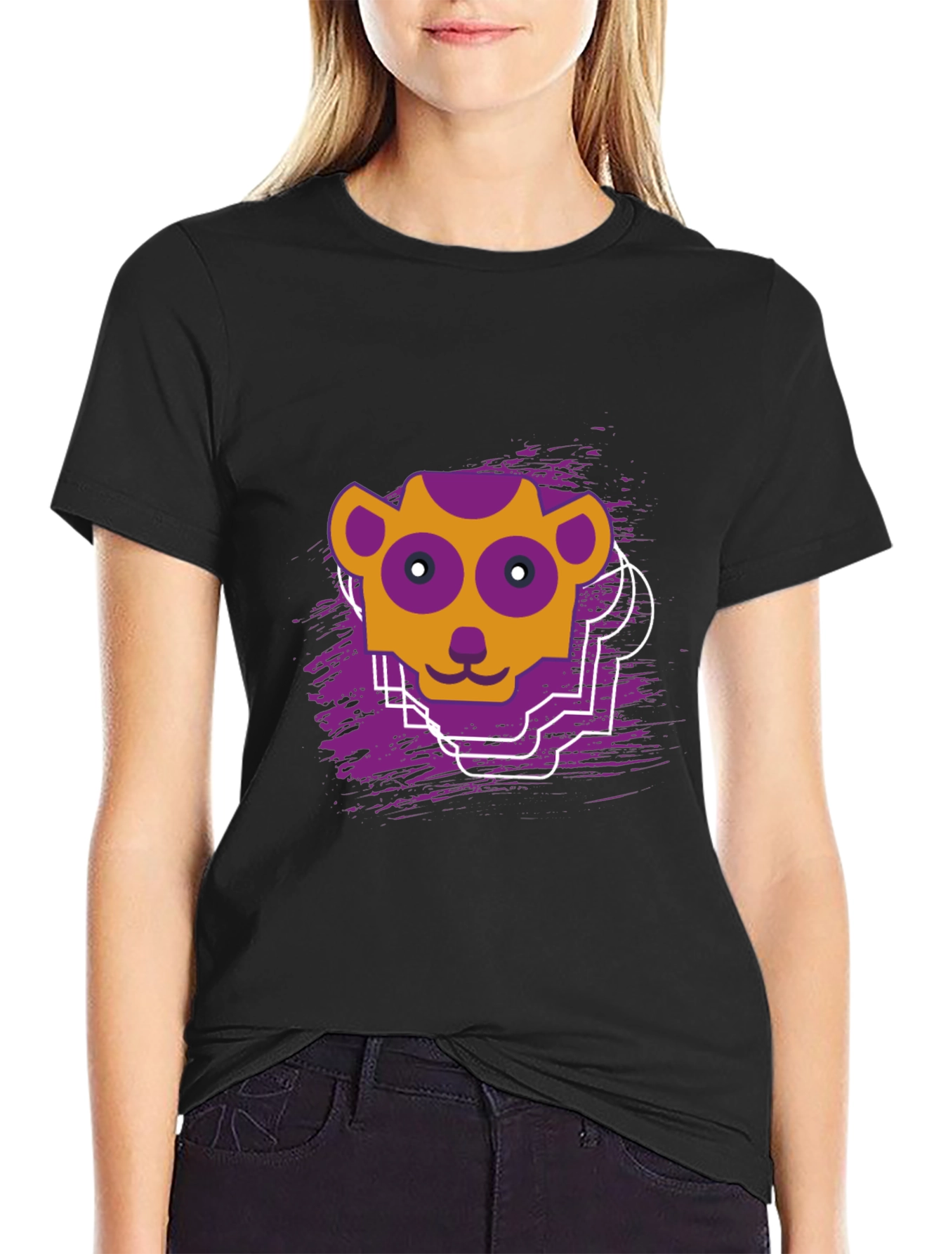 Abstract Animal Graphic Black T-Shirt