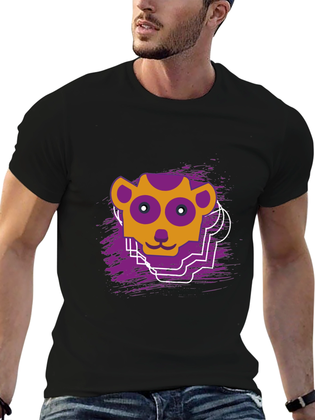 Abstract Animal Graphic Black T-Shirt