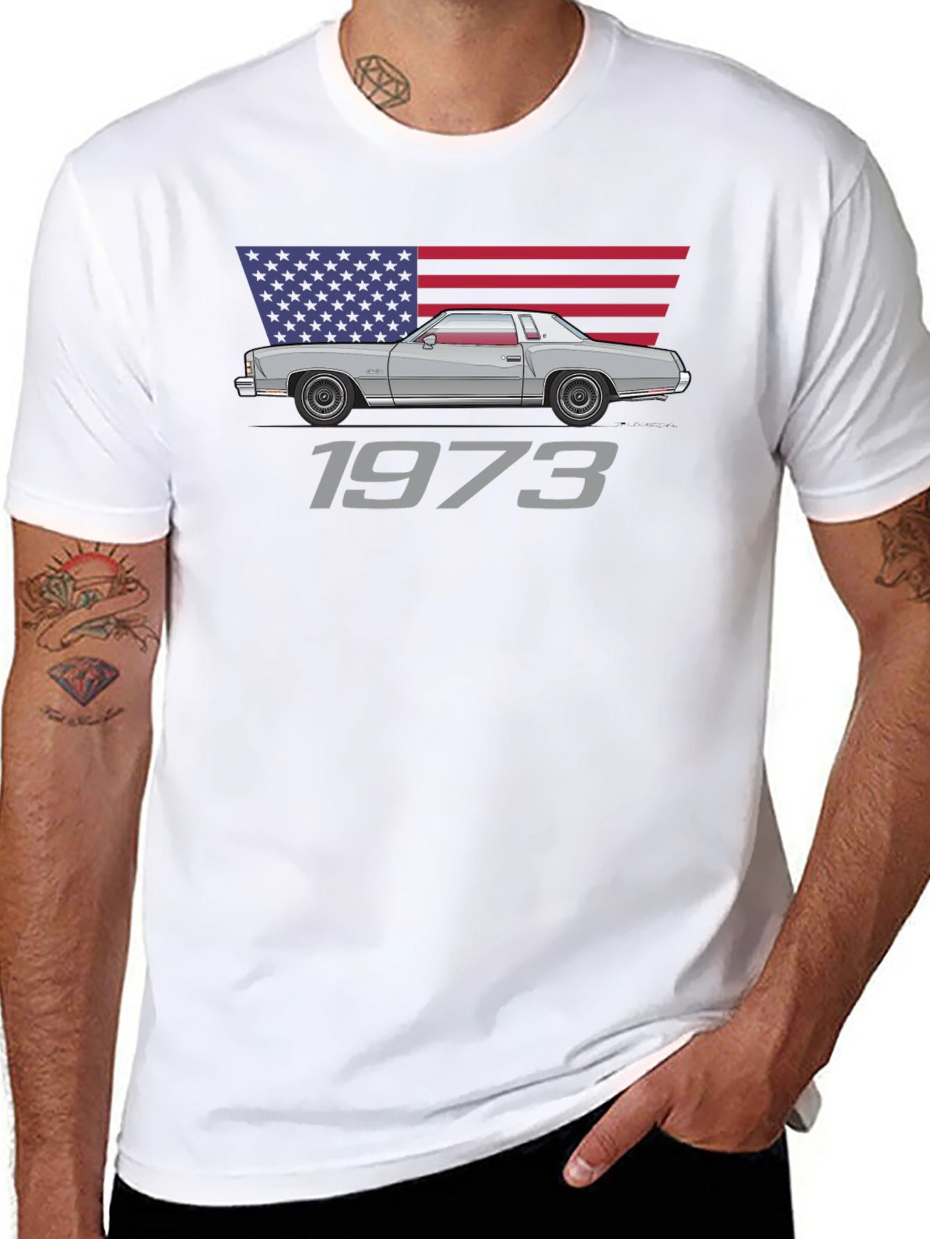 1973 Classic Car American Flag T-Shirt