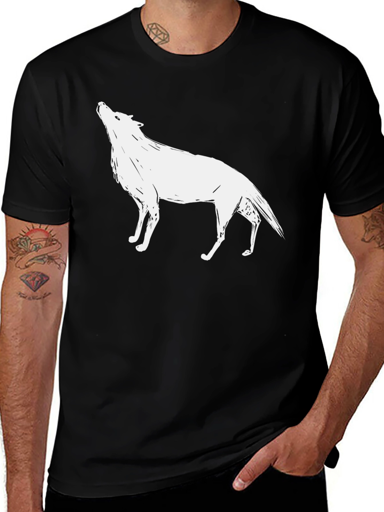 Black T-Shirt with Wolf Graphic