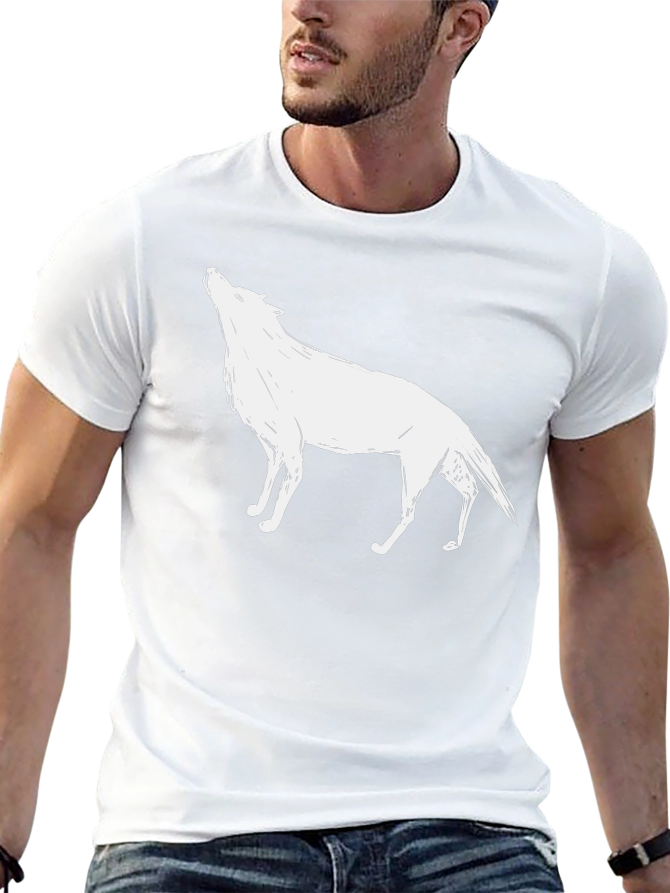 Black T-Shirt with Wolf Graphic