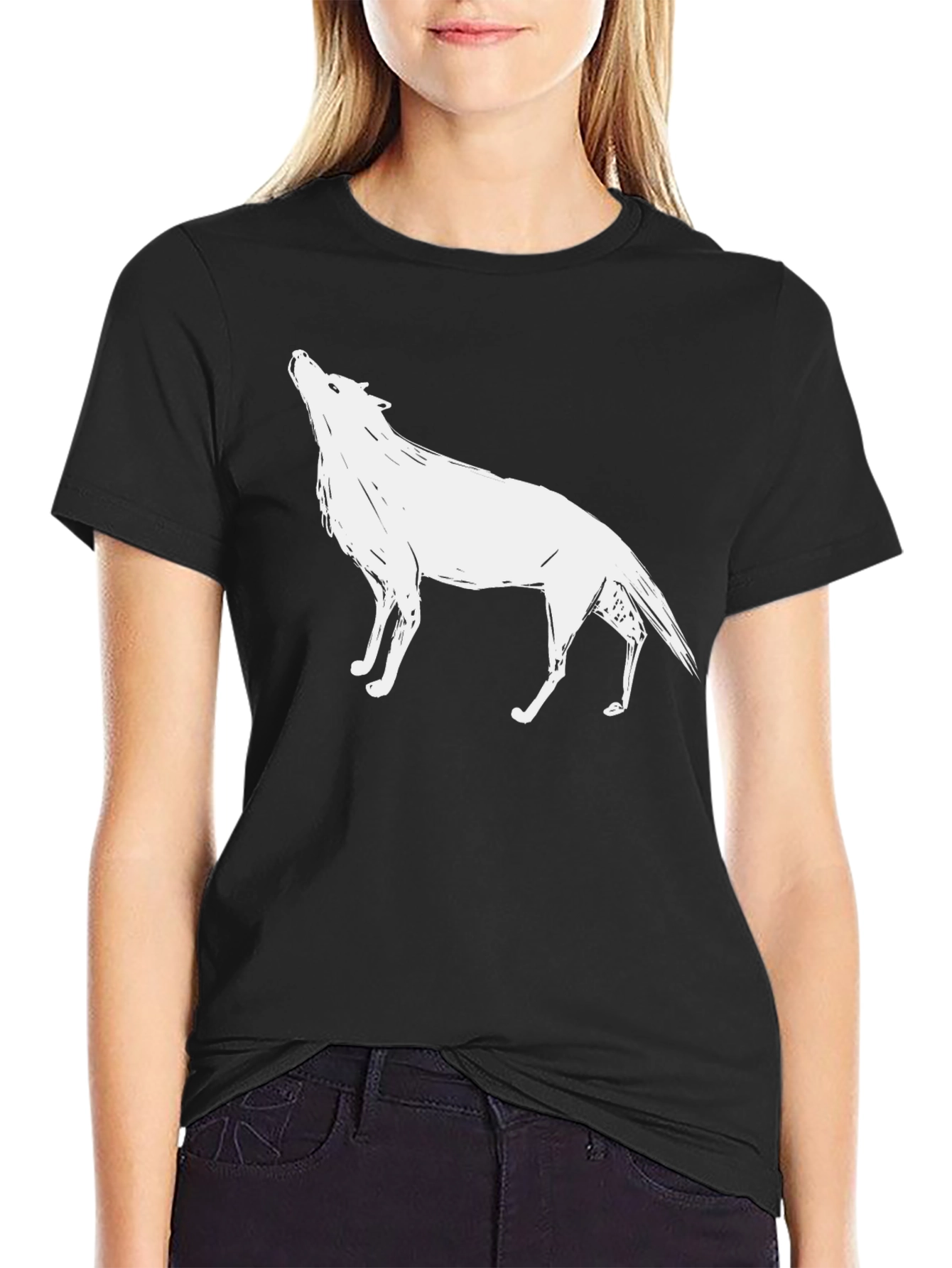 Black T-Shirt with Wolf Graphic