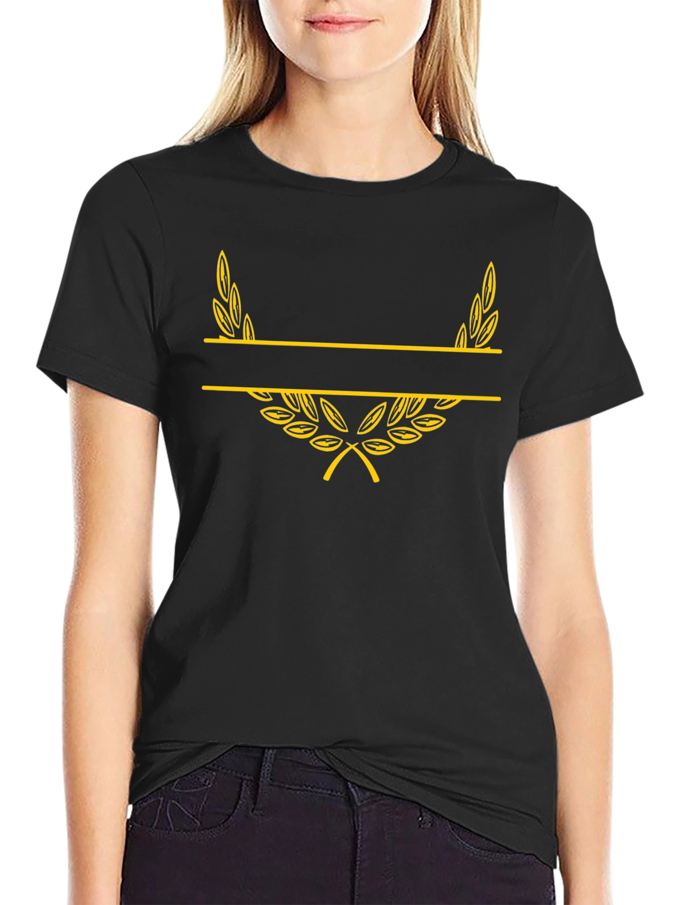 Black T-Shirt with Laurel Wreath Graphic