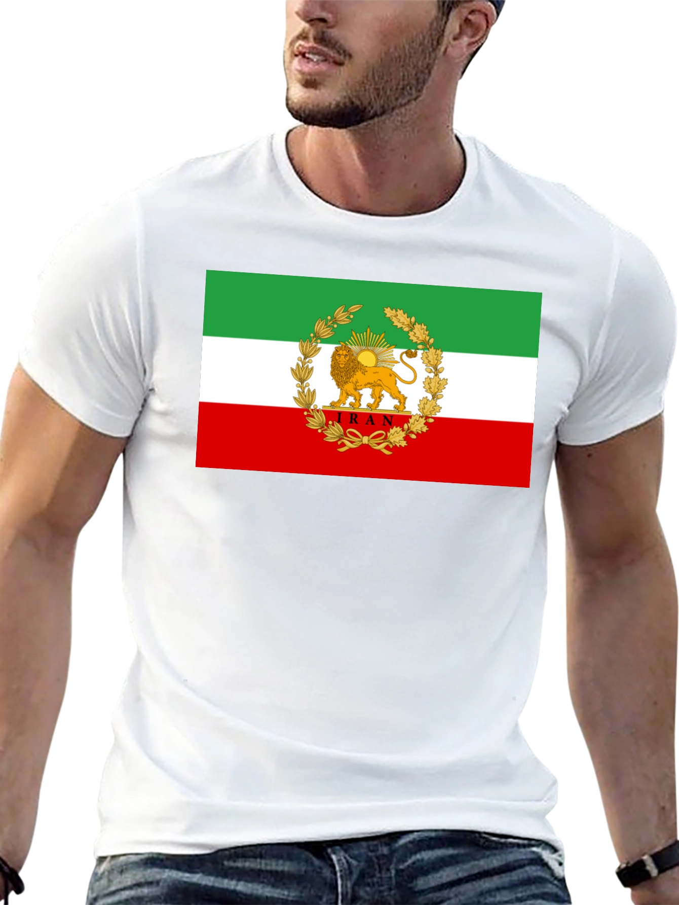 Iran Flag Lion and Sun Graphic Tee - Black