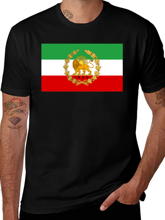 Iran Flag Lion and Sun Graphic Tee - Black