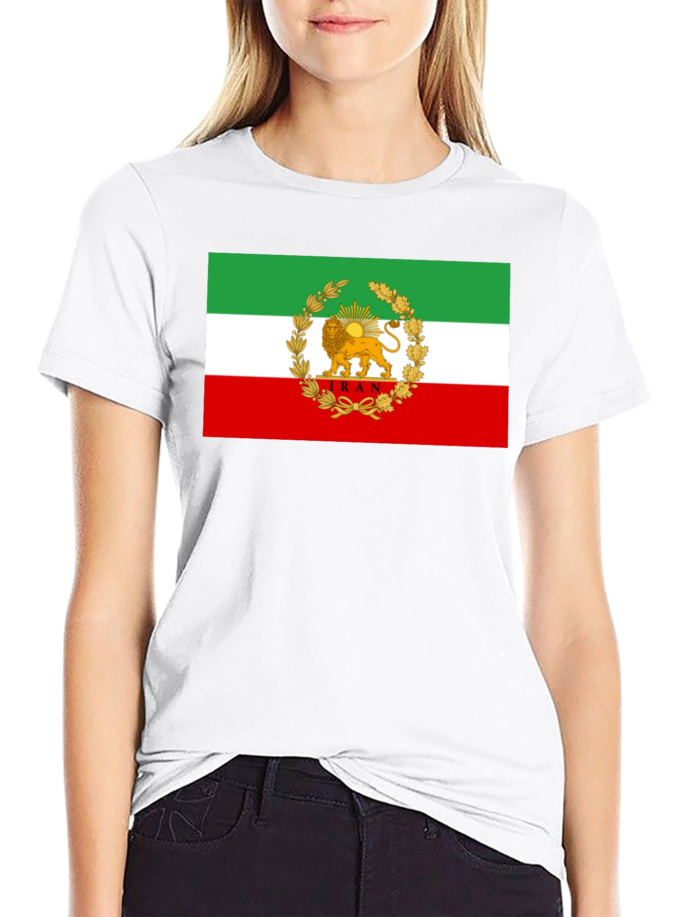 Iran Flag Lion and Sun Graphic Tee - Black