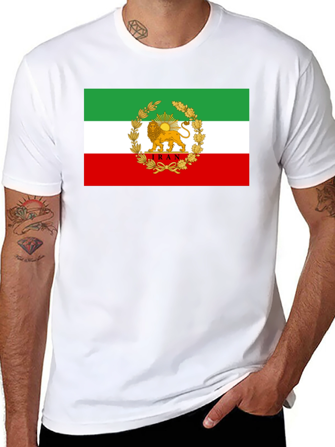 Iran Flag Lion and Sun Graphic Tee - Black
