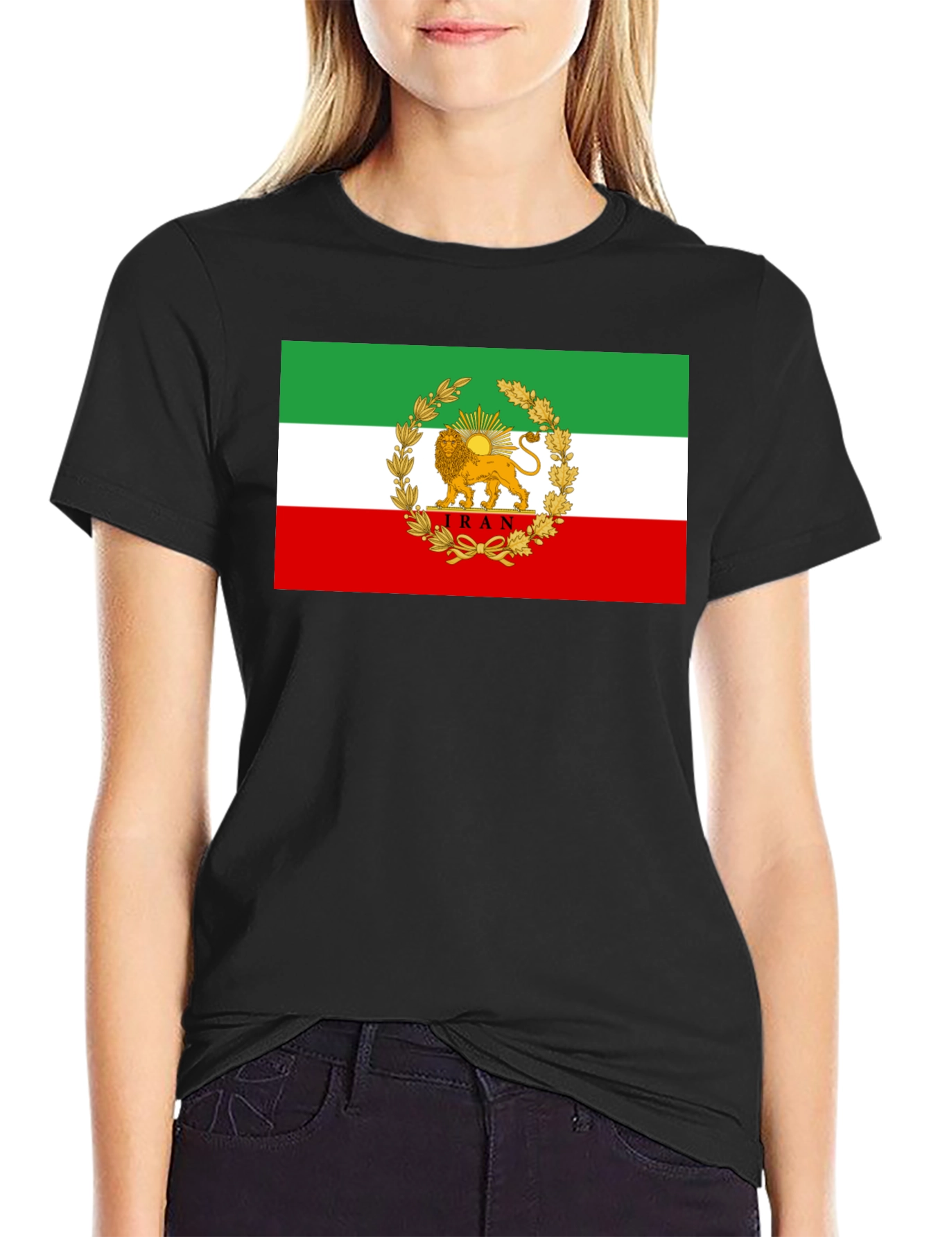 Iran Flag Lion and Sun Graphic Tee - Black