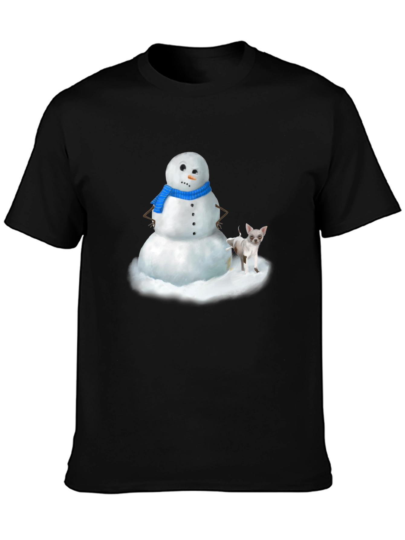 Snowman & Chihuahua Graphic T-Shirt - Black