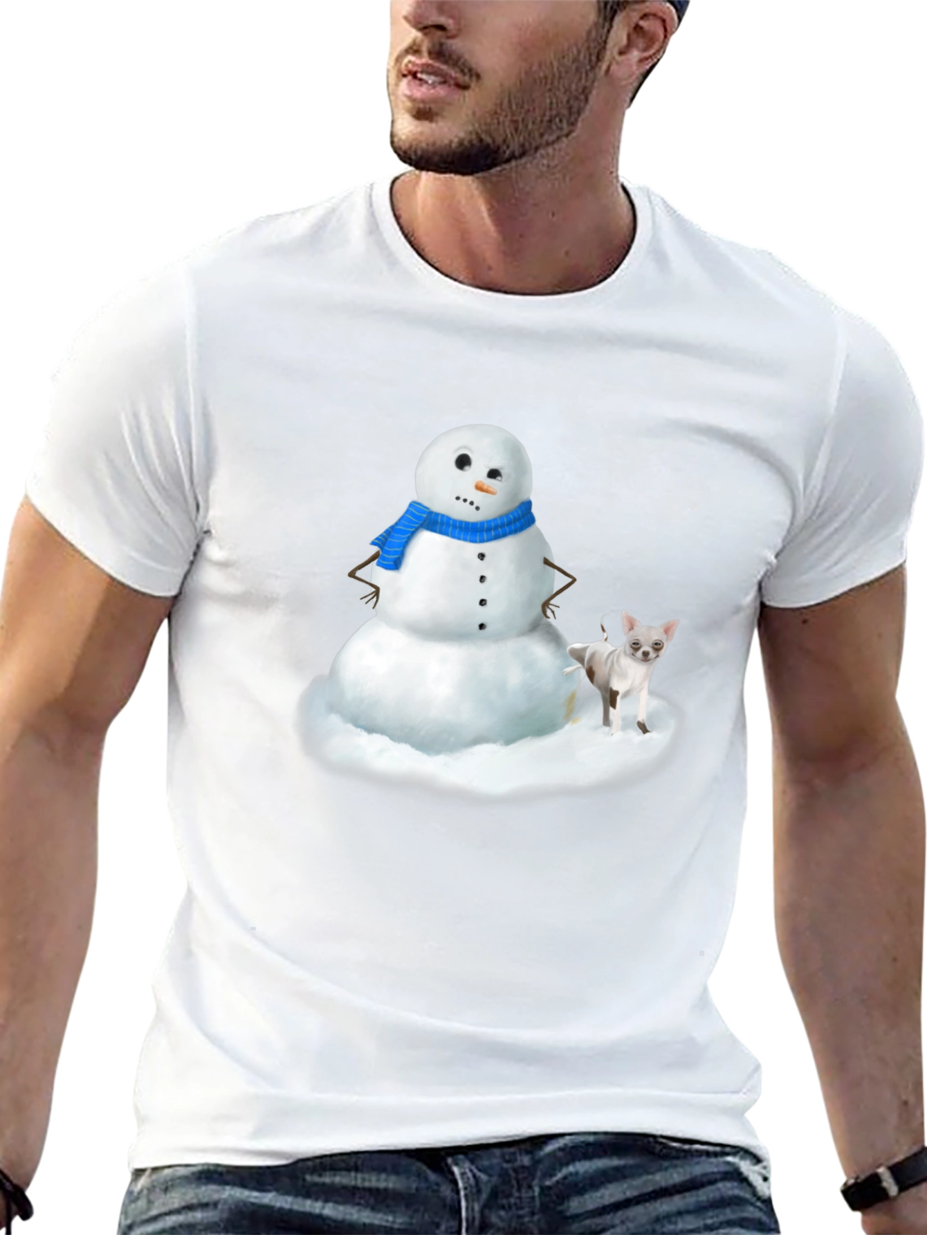Snowman & Chihuahua Graphic T-Shirt - Black