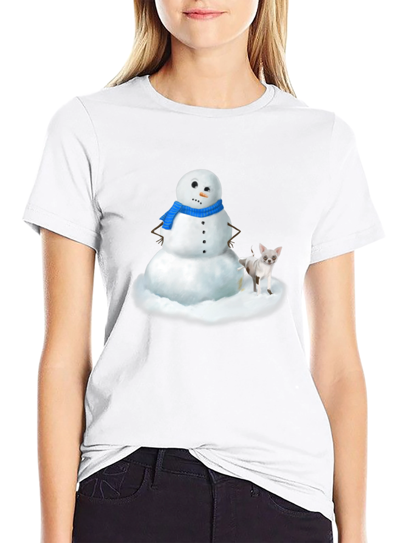 Snowman & Chihuahua Graphic T-Shirt - Black