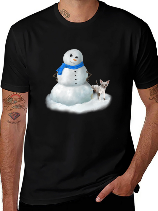 Snowman & Chihuahua Graphic T-Shirt - Black