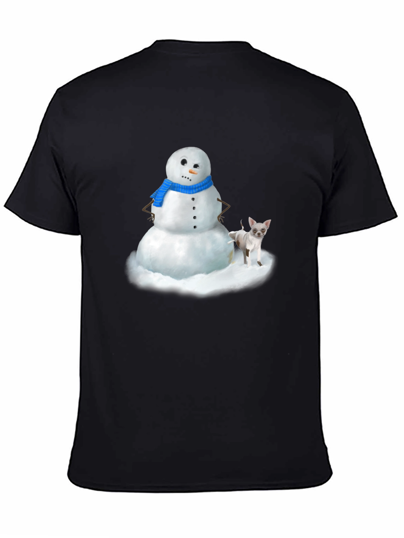 Snowman & Chihuahua Graphic T-Shirt - Black