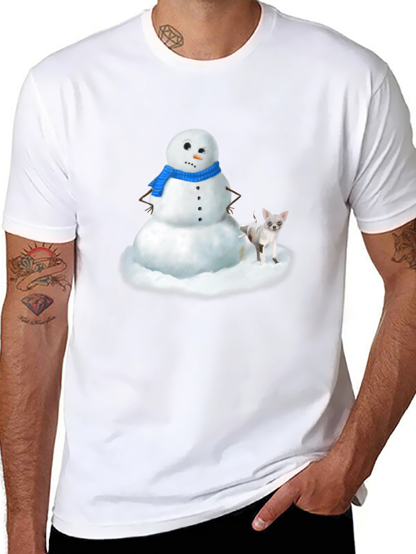 Snowman & Chihuahua Graphic T-Shirt - Black