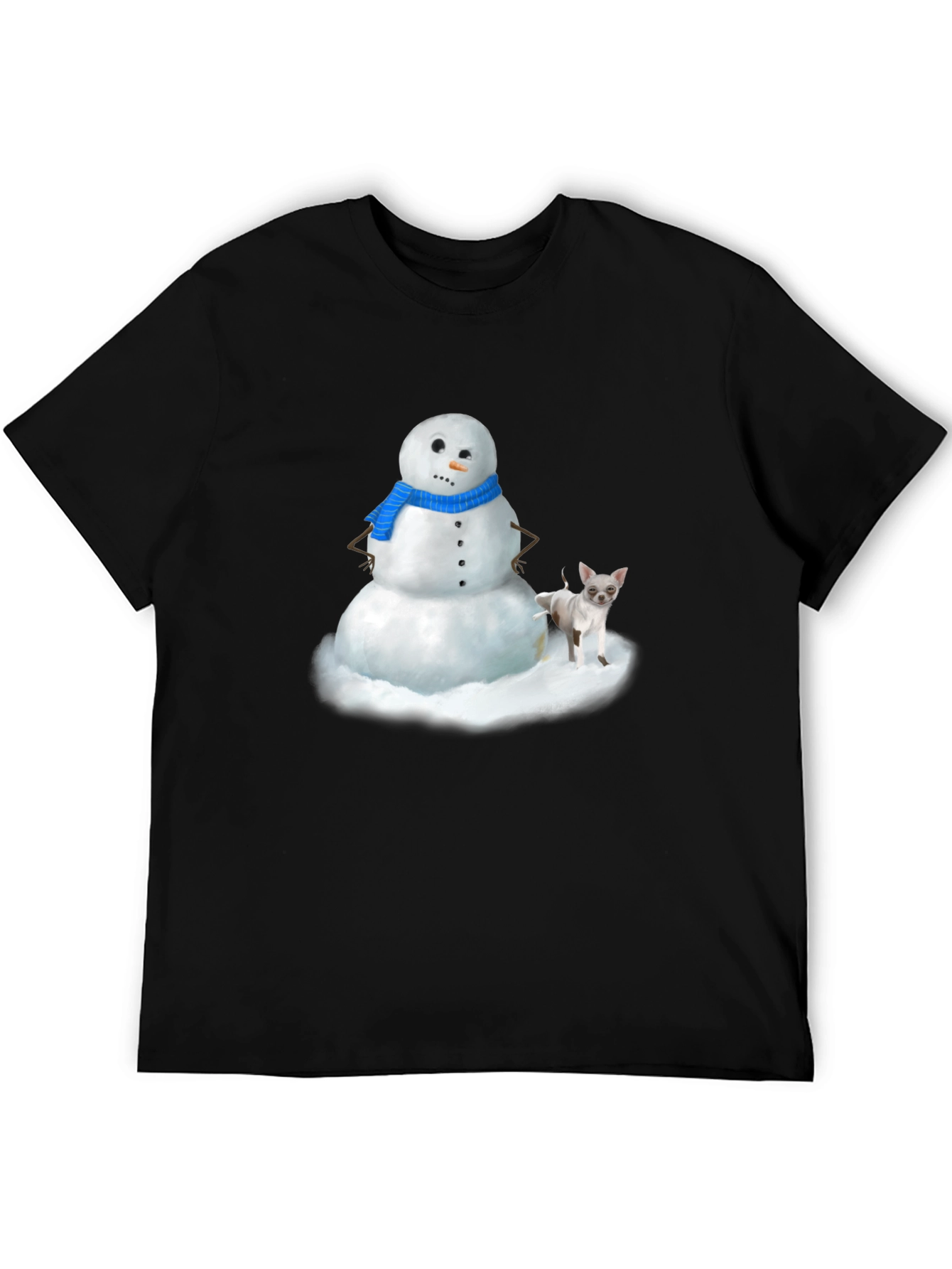 Snowman & Chihuahua Graphic T-Shirt - Black