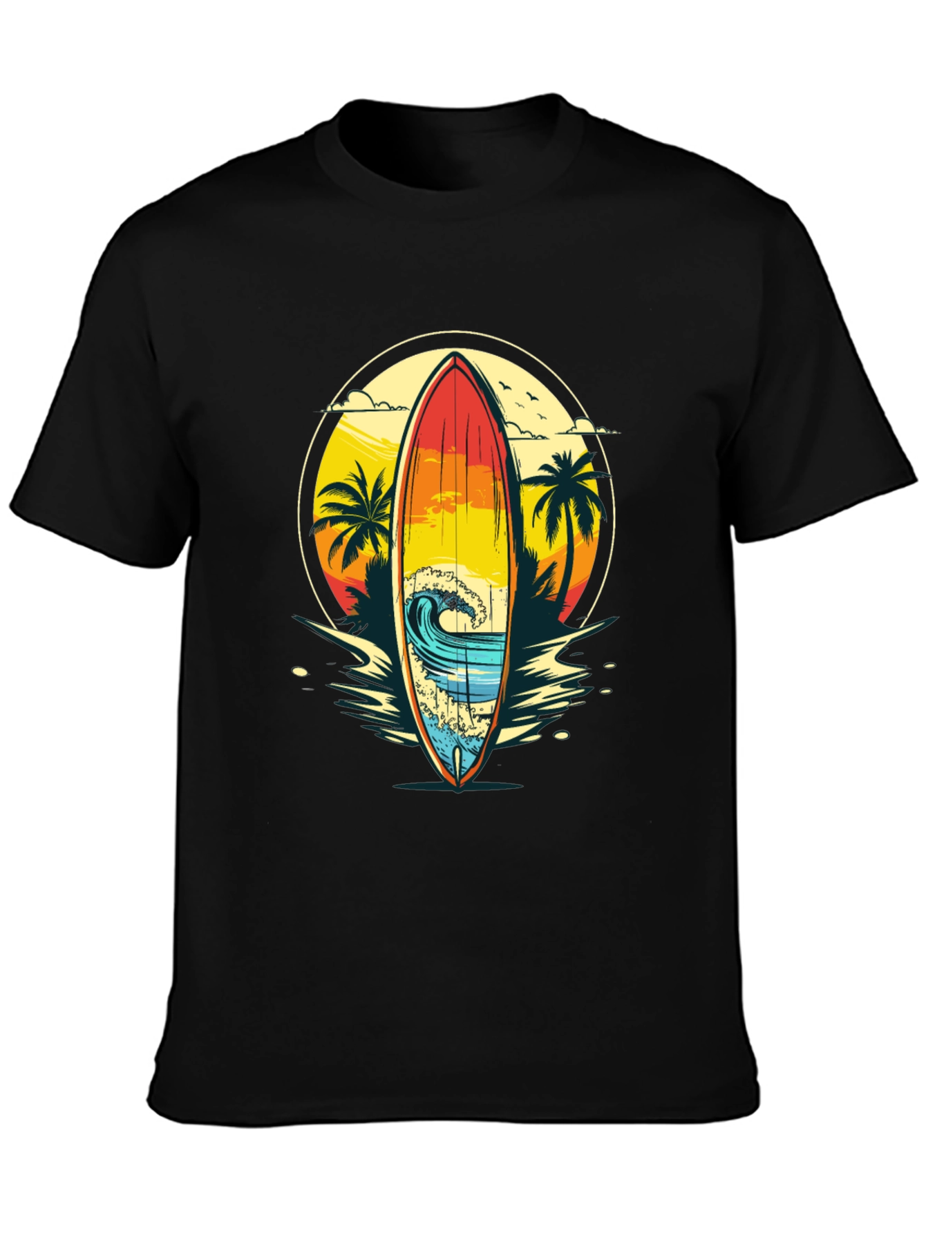 Sunset Surfboard Graphic Tee - Beach Vibes