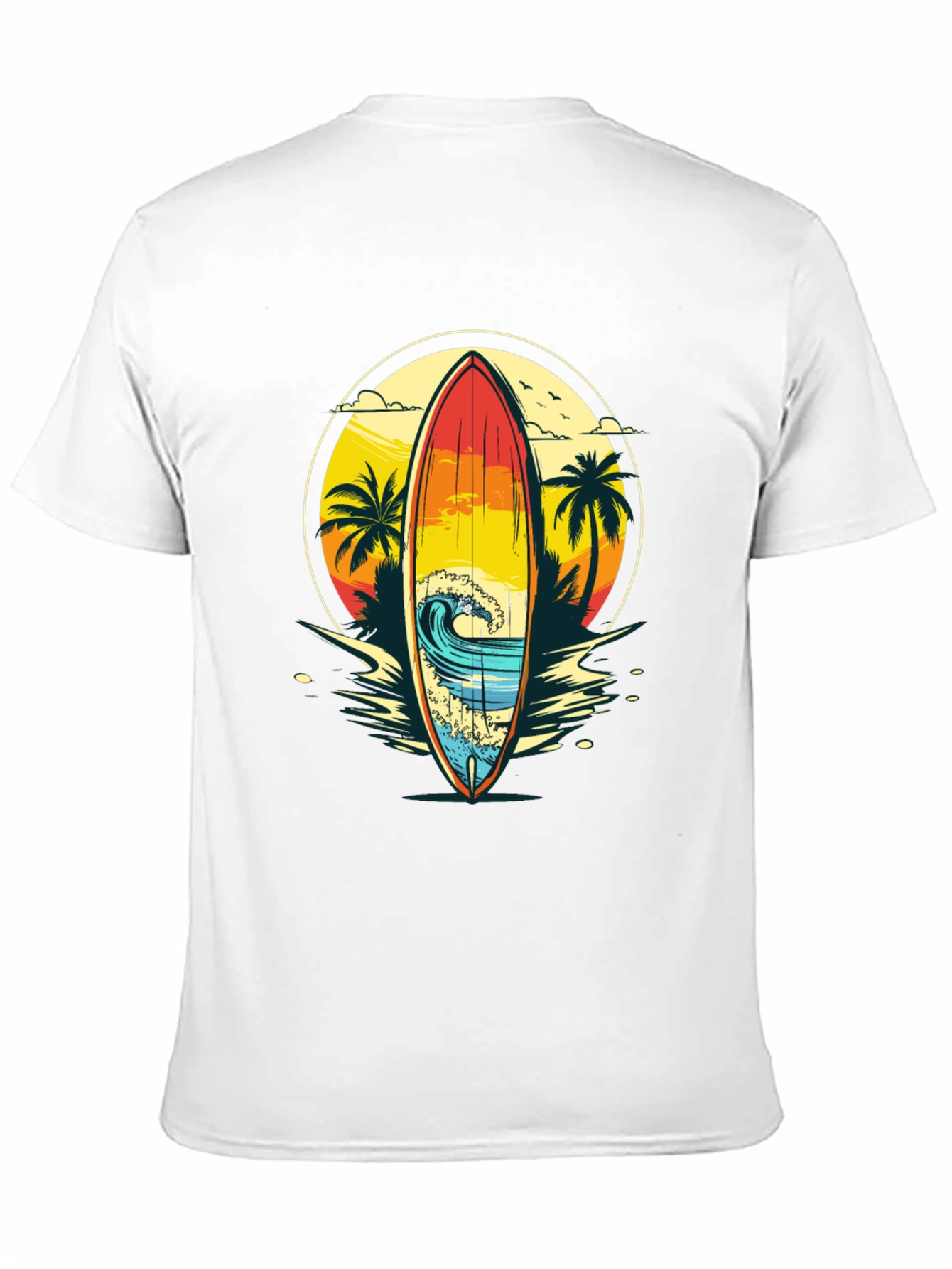 Sunset Surfboard Graphic Tee - Beach Vibes