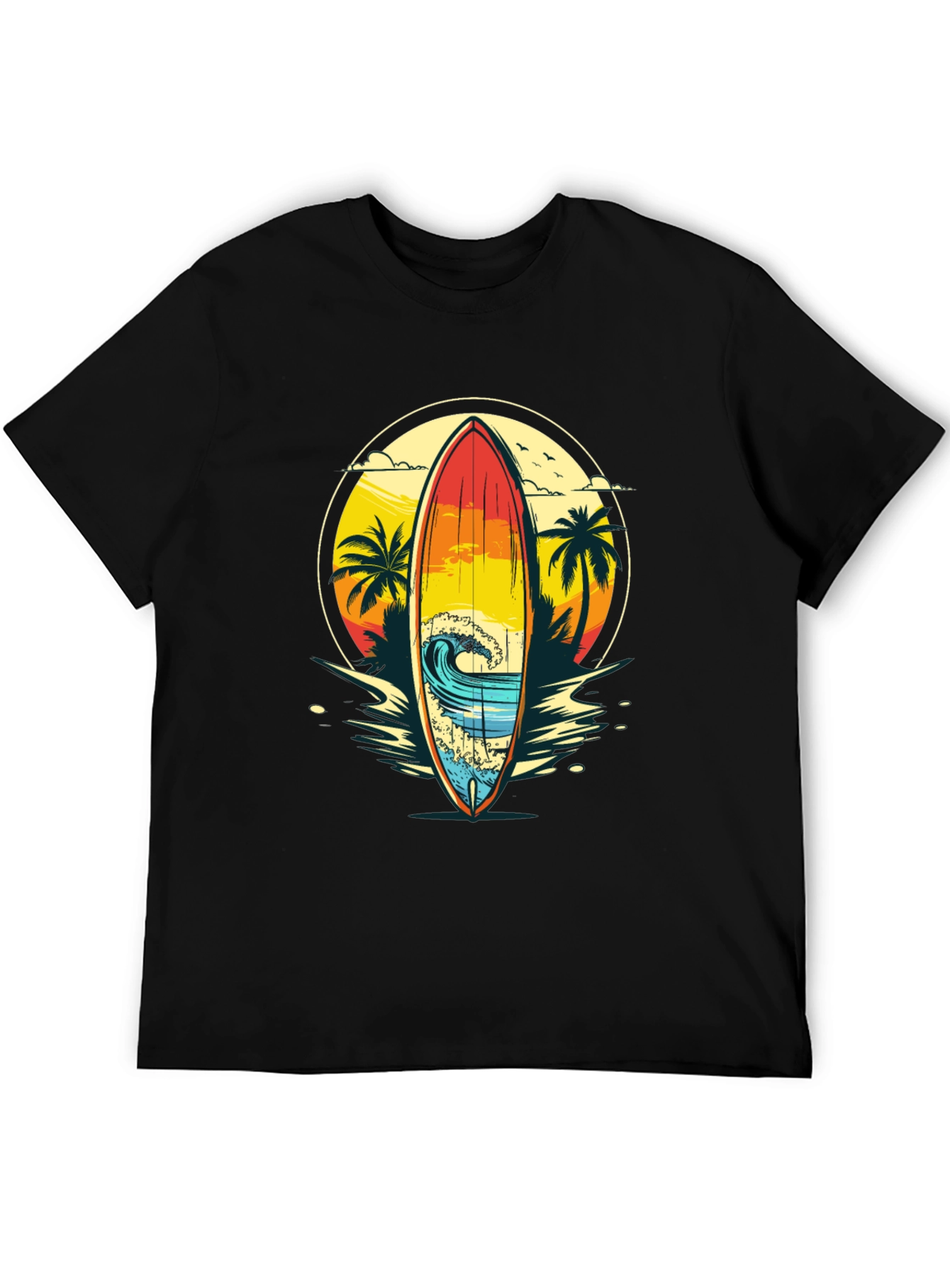 Sunset Surfboard Graphic Tee - Beach Vibes