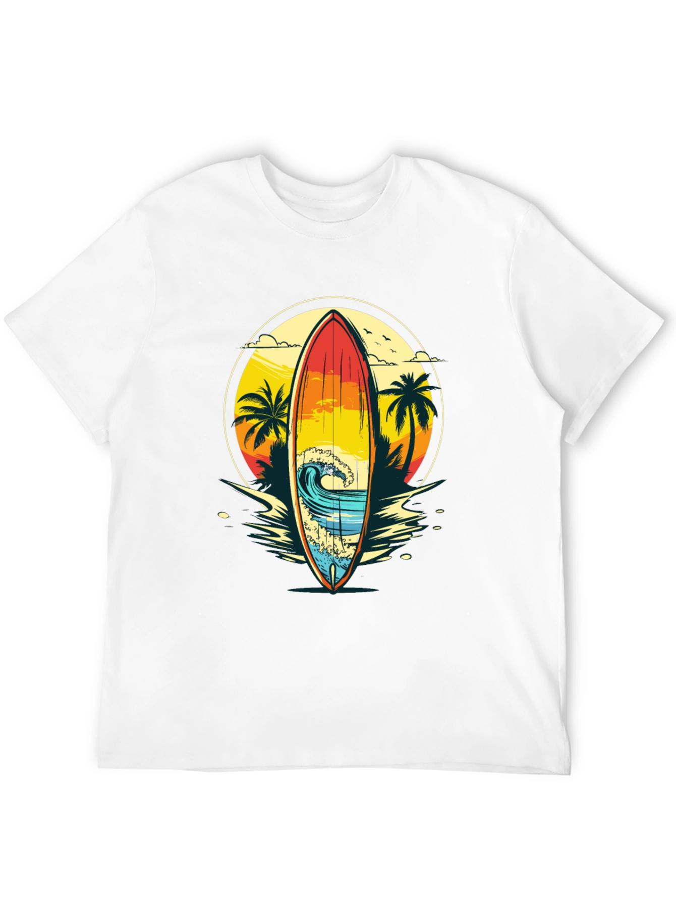 Sunset Surfboard Graphic Tee - Beach Vibes