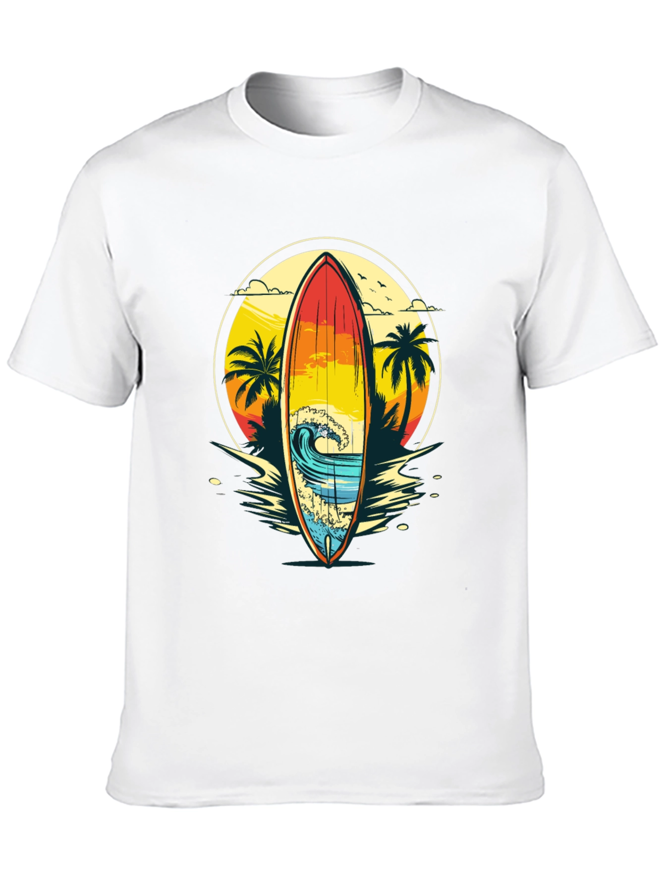 Sunset Surfboard Graphic Tee - Beach Vibes