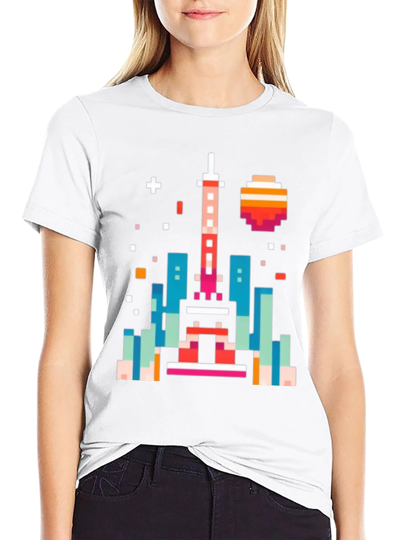 Pixel Art Cityscape Black Tee