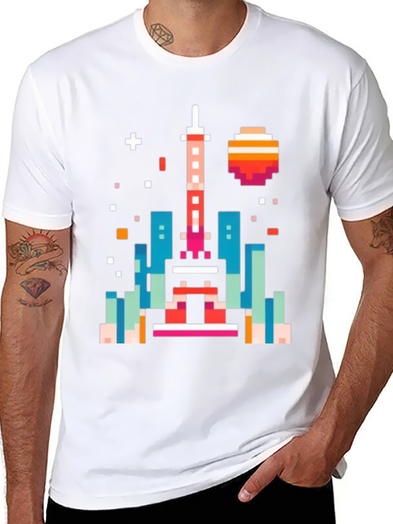 Pixel Art Cityscape Black Tee