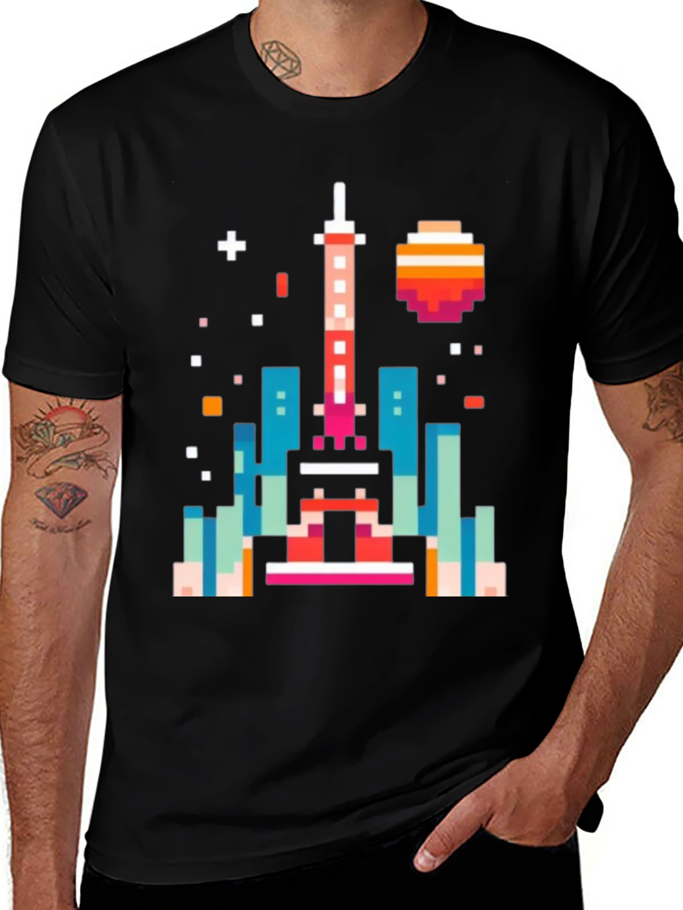 Pixel Art Cityscape Black Tee