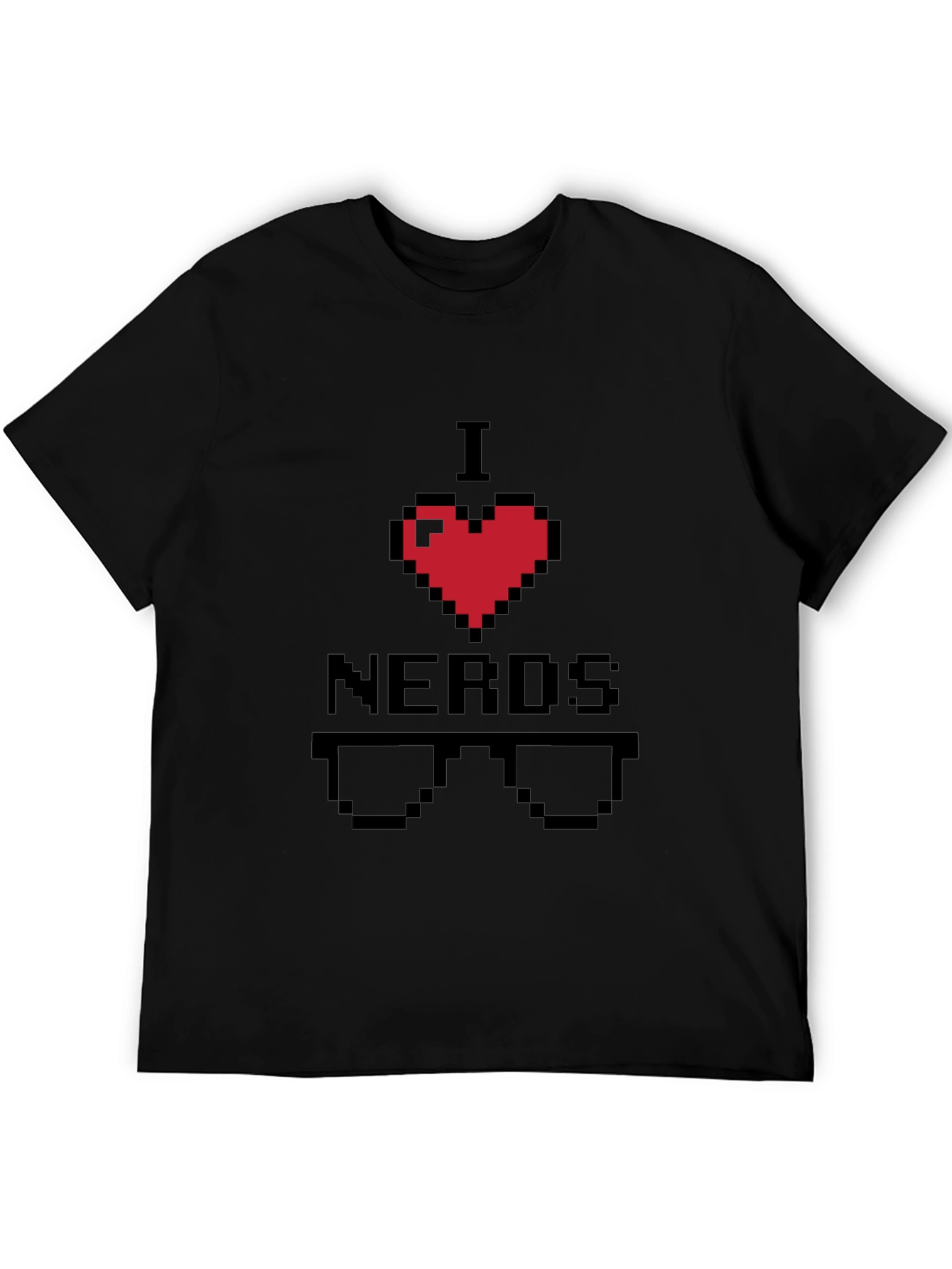 I Heart Nerds Pixel Art Black T-Shirt