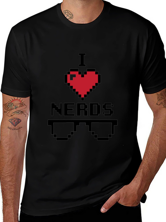 I Heart Nerds Pixel Art Black T-Shirt