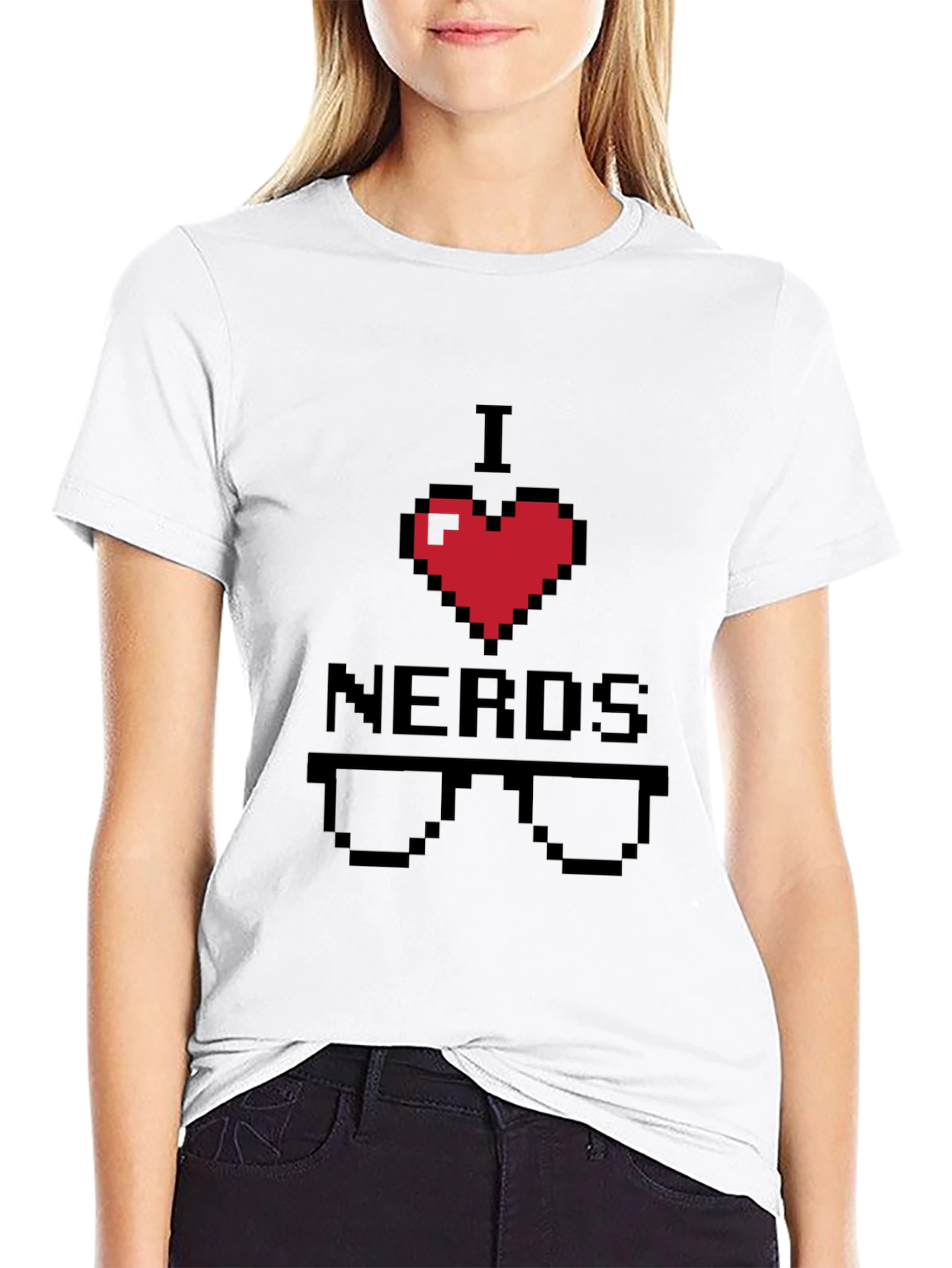 I Heart Nerds Pixel Art Black T-Shirt