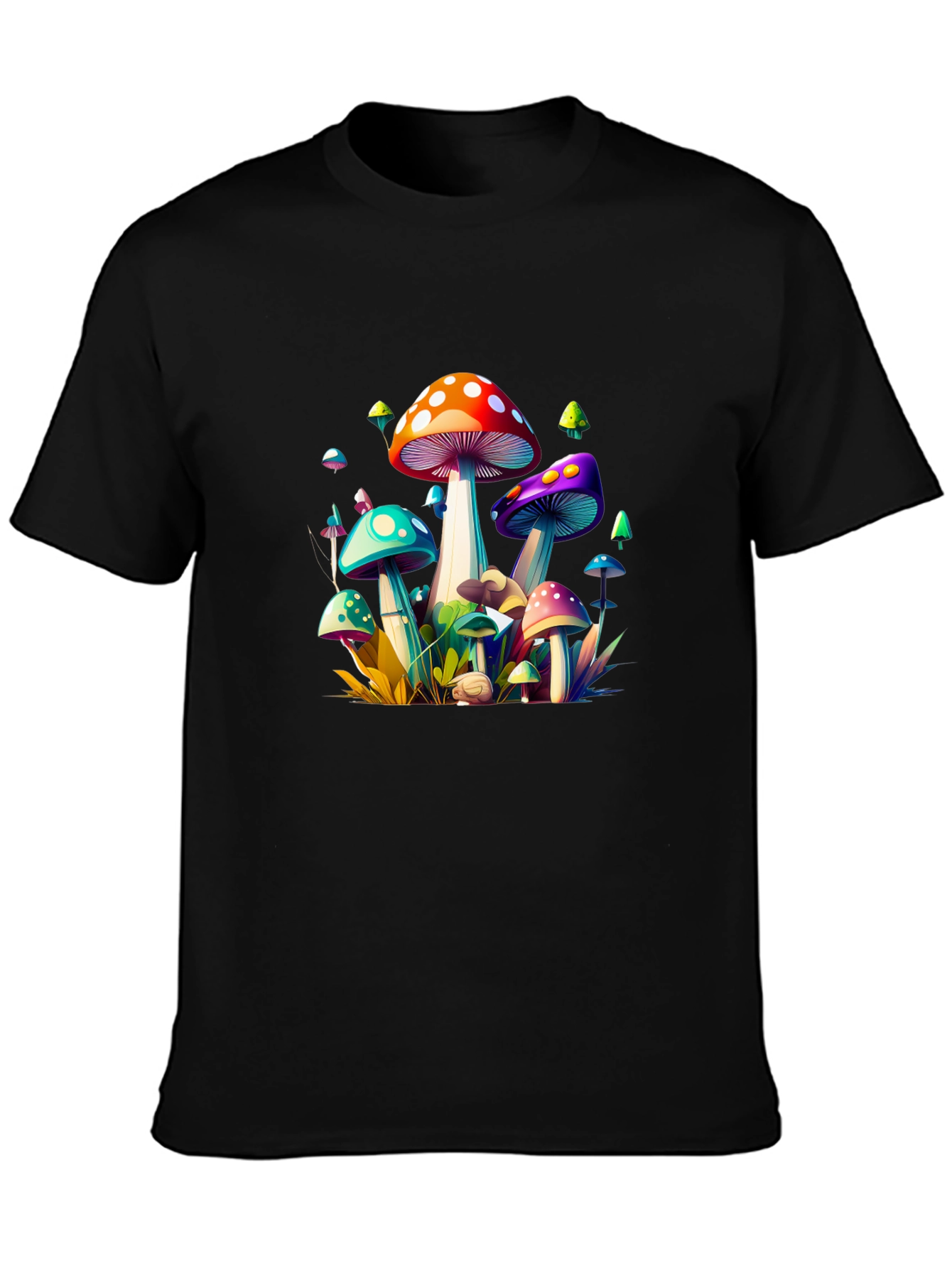 Vibrant Mushroom Graphic Tee - Unisex Black T-Shirt