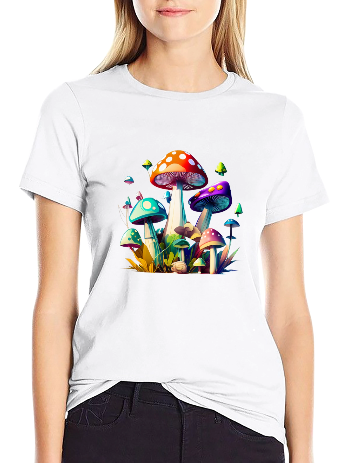 Vibrant Mushroom Graphic Tee - Unisex Black T-Shirt