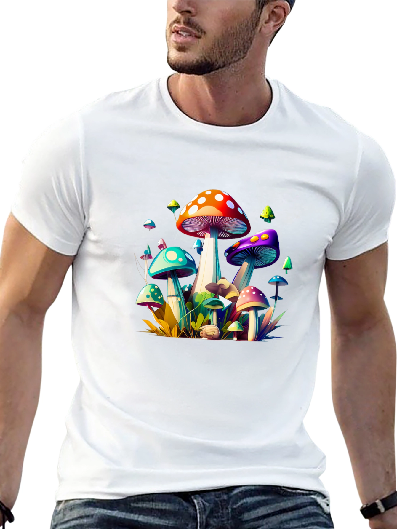 Vibrant Mushroom Graphic Tee - Unisex Black T-Shirt