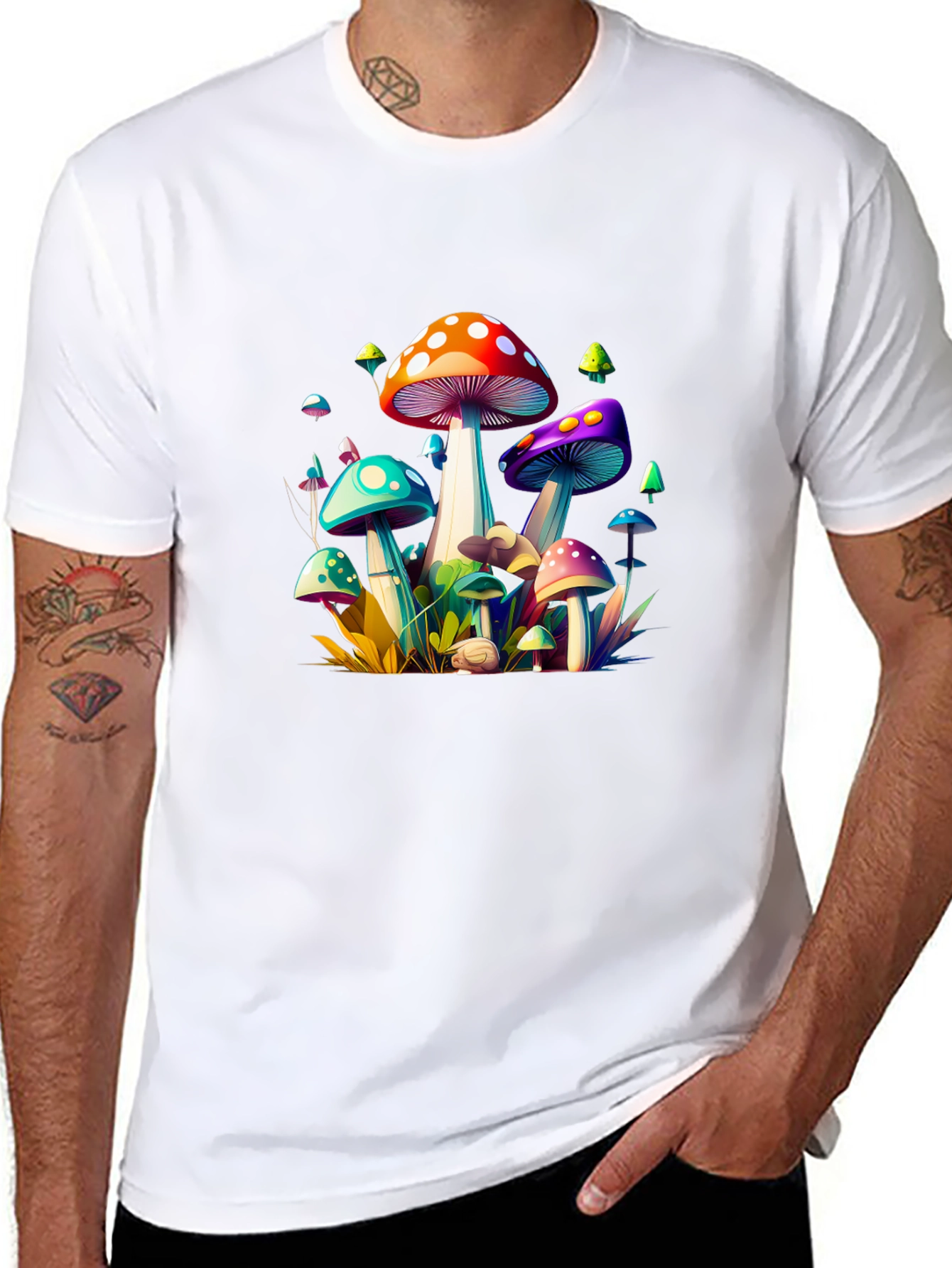 Vibrant Mushroom Graphic Tee - Unisex Black T-Shirt