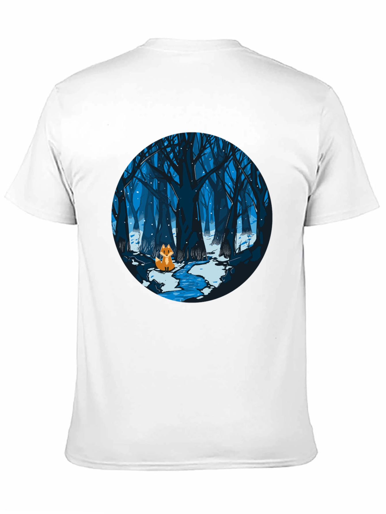 Fox in Winter Forest Graphic Black T-Shirt