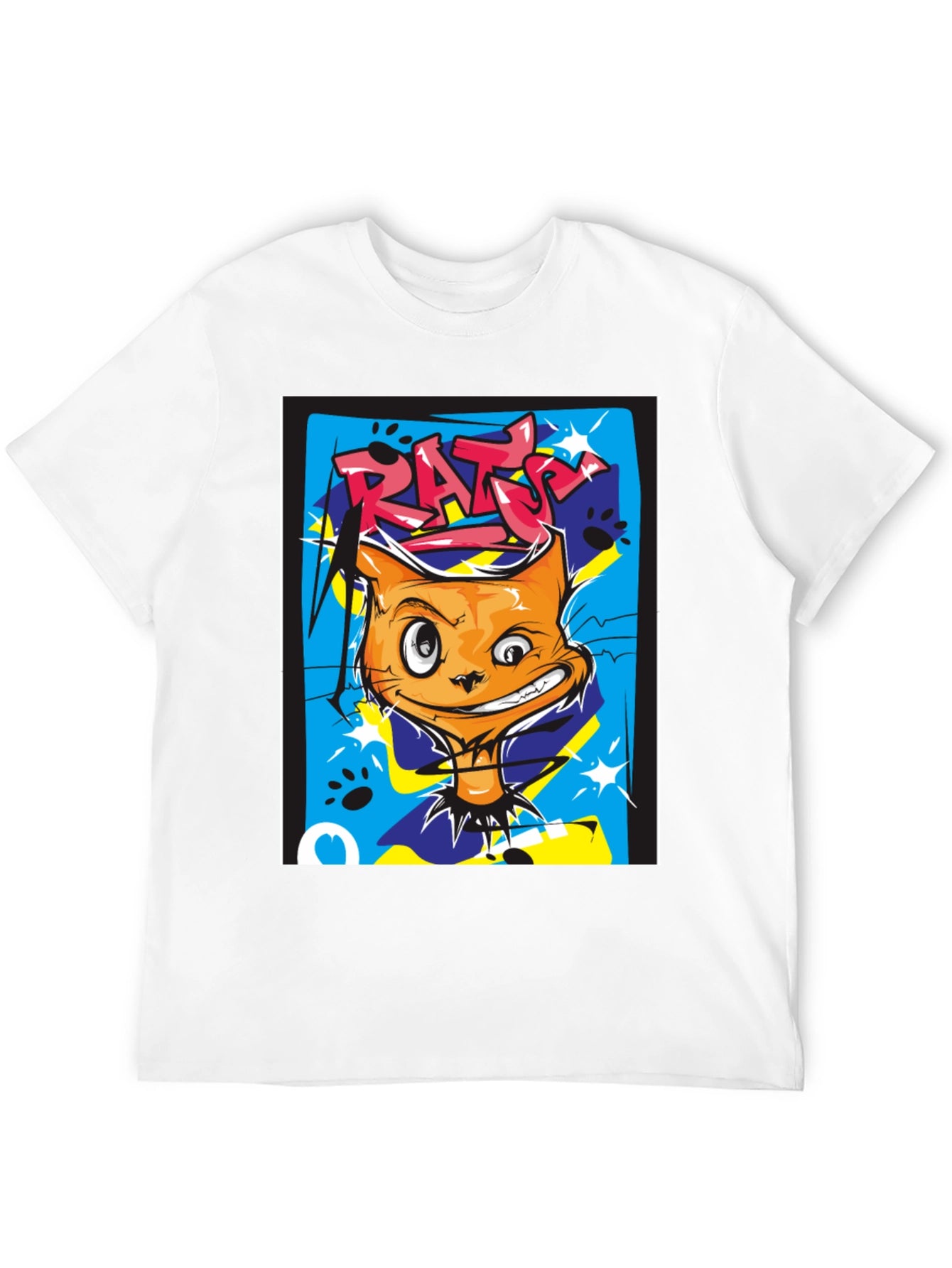 RATS Cat Graphic Print Black T-Shirt