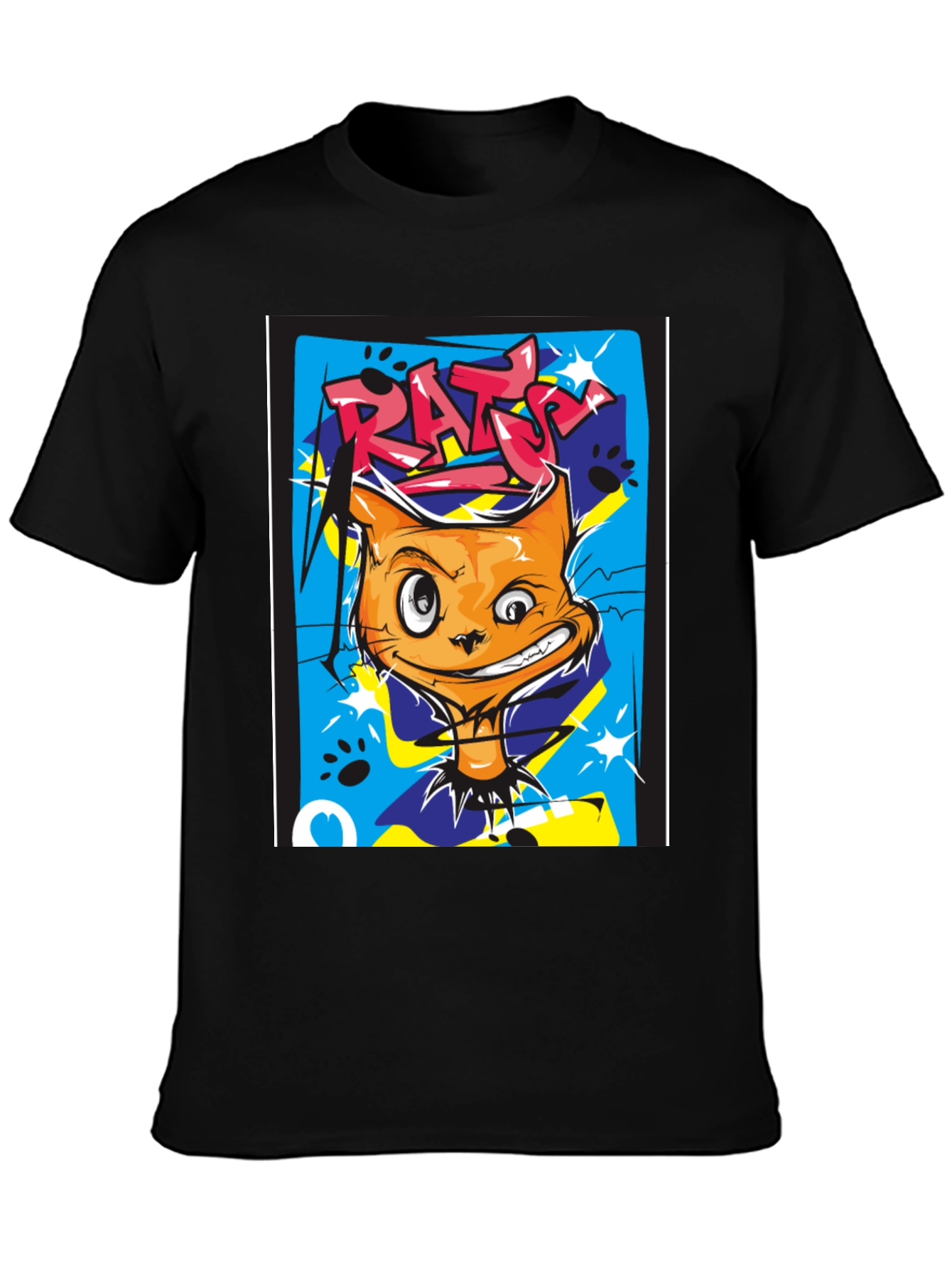 RATS Cat Graphic Print Black T-Shirt