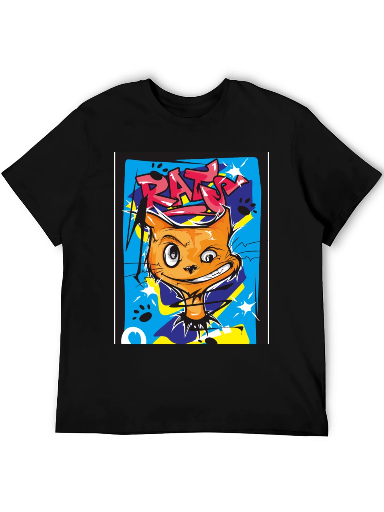 RATS Cat Graphic Print Black T-Shirt
