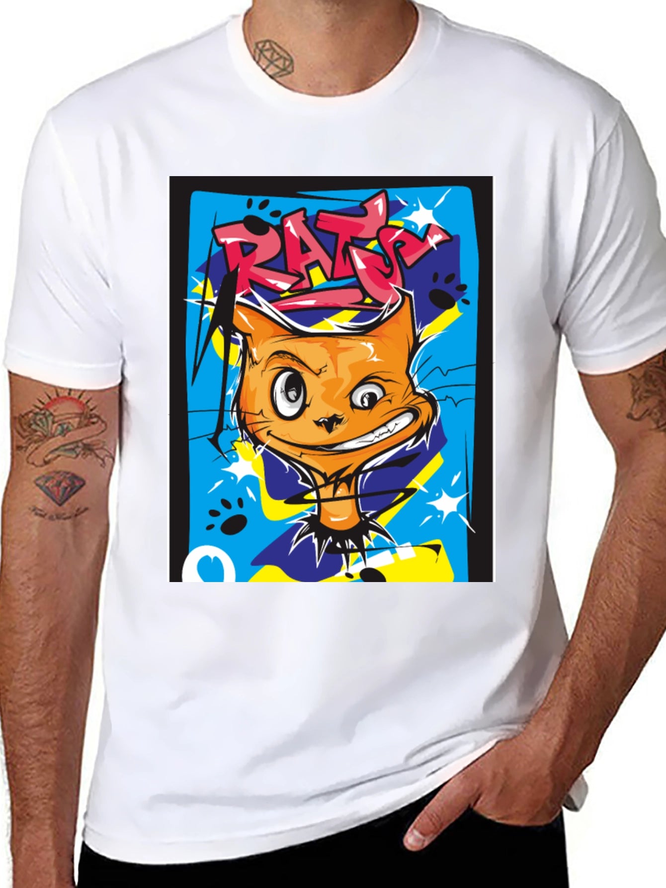 RATS Cat Graphic Print Black T-Shirt