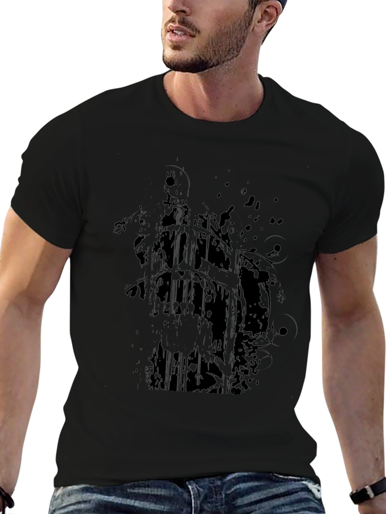 Mens Black Graphic Print Crew Neck T-Shirt