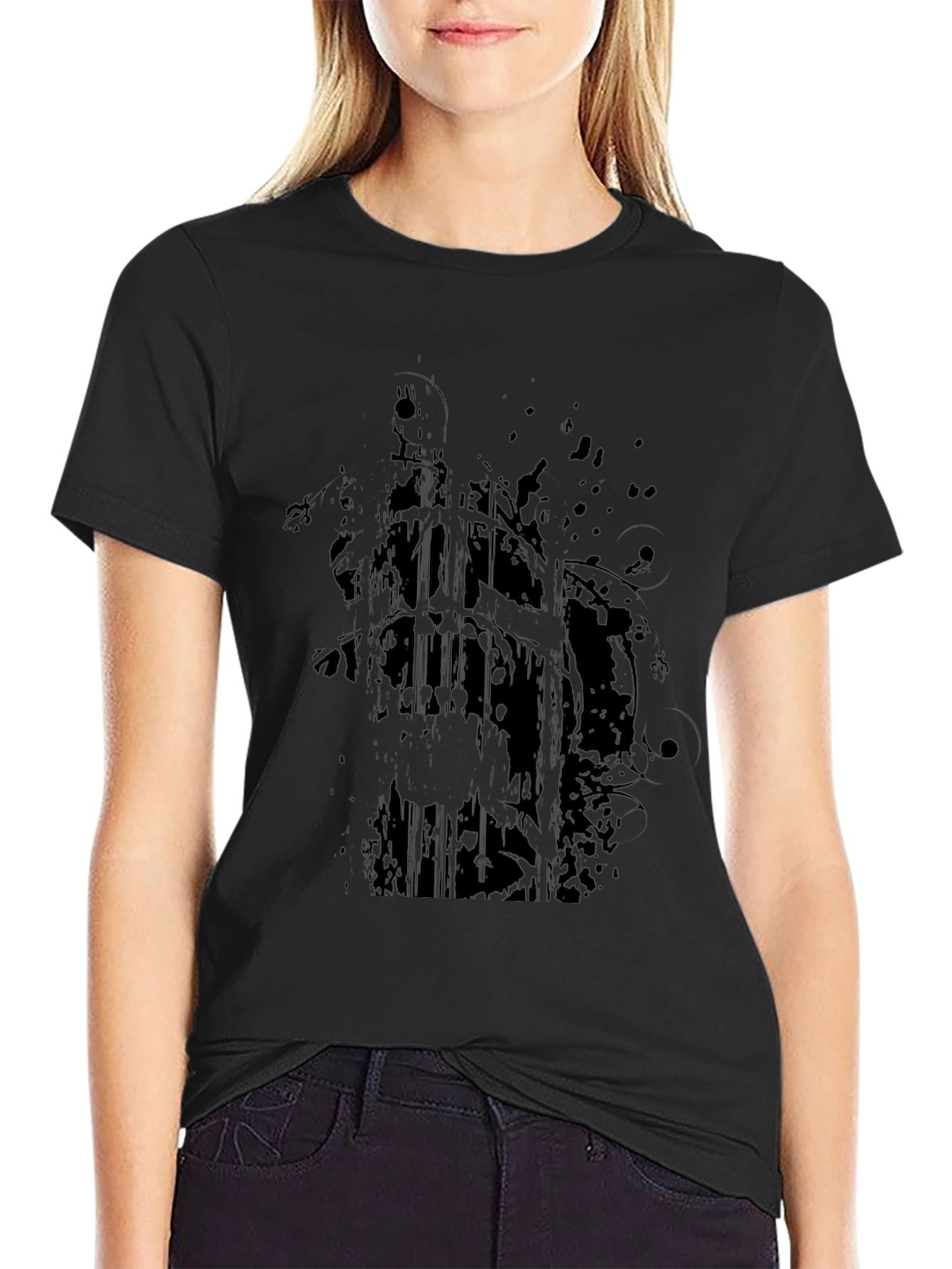 Mens Black Graphic Print Crew Neck T-Shirt