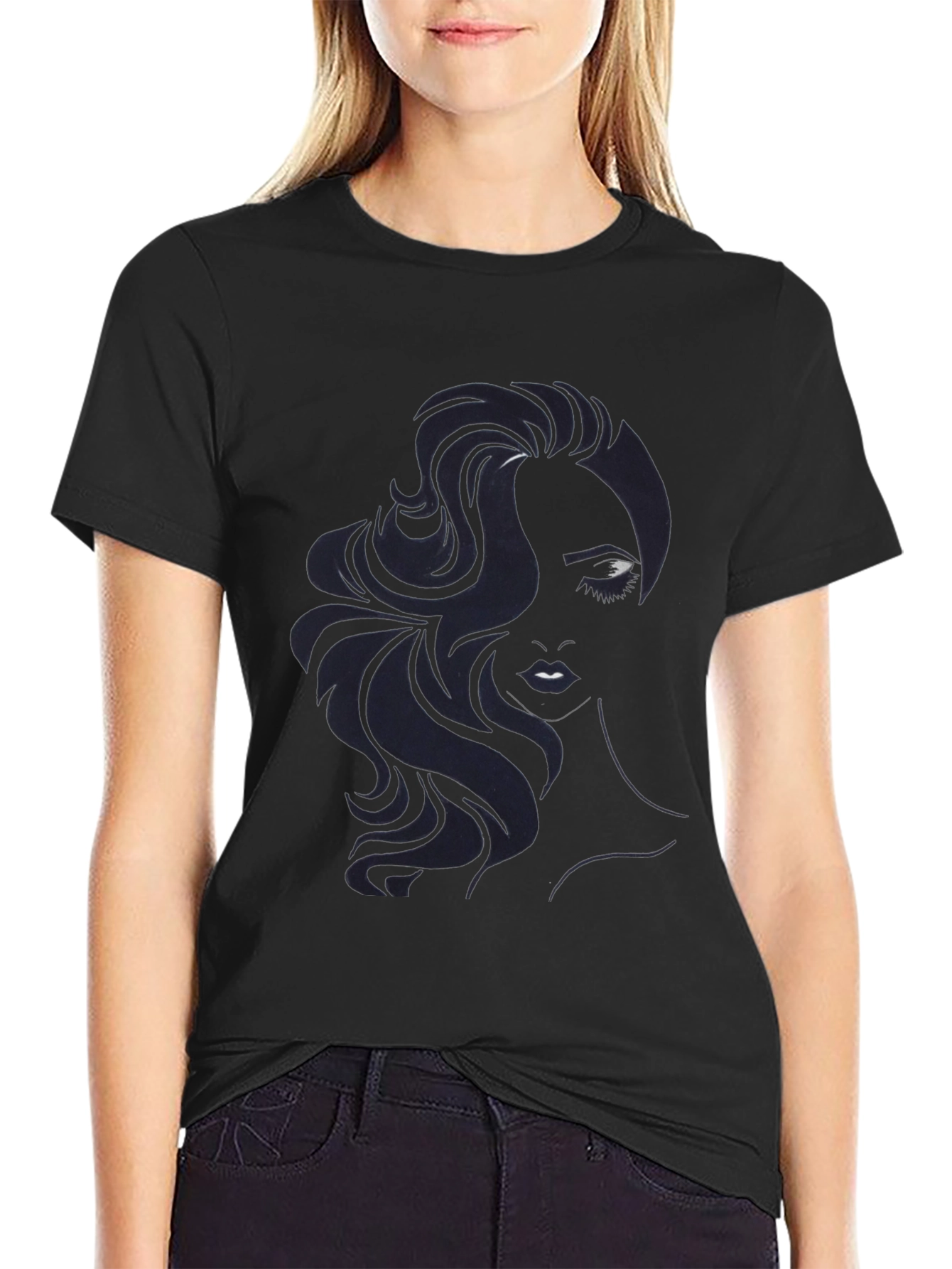 Womans Portrait Graphic Black T-Shirt