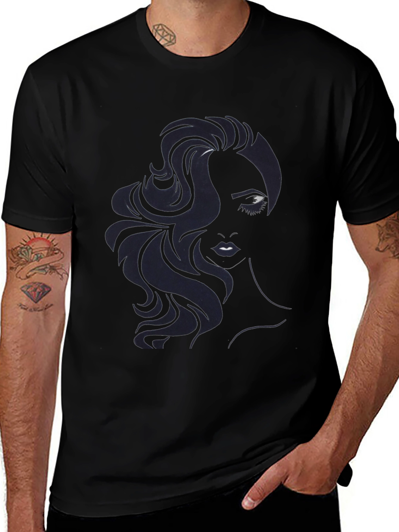 Womans Portrait Graphic Black T-Shirt