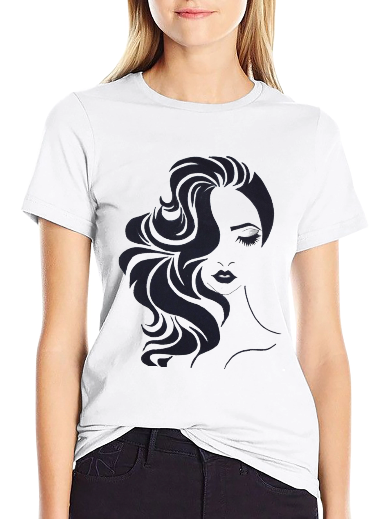 Womans Portrait Graphic Black T-Shirt