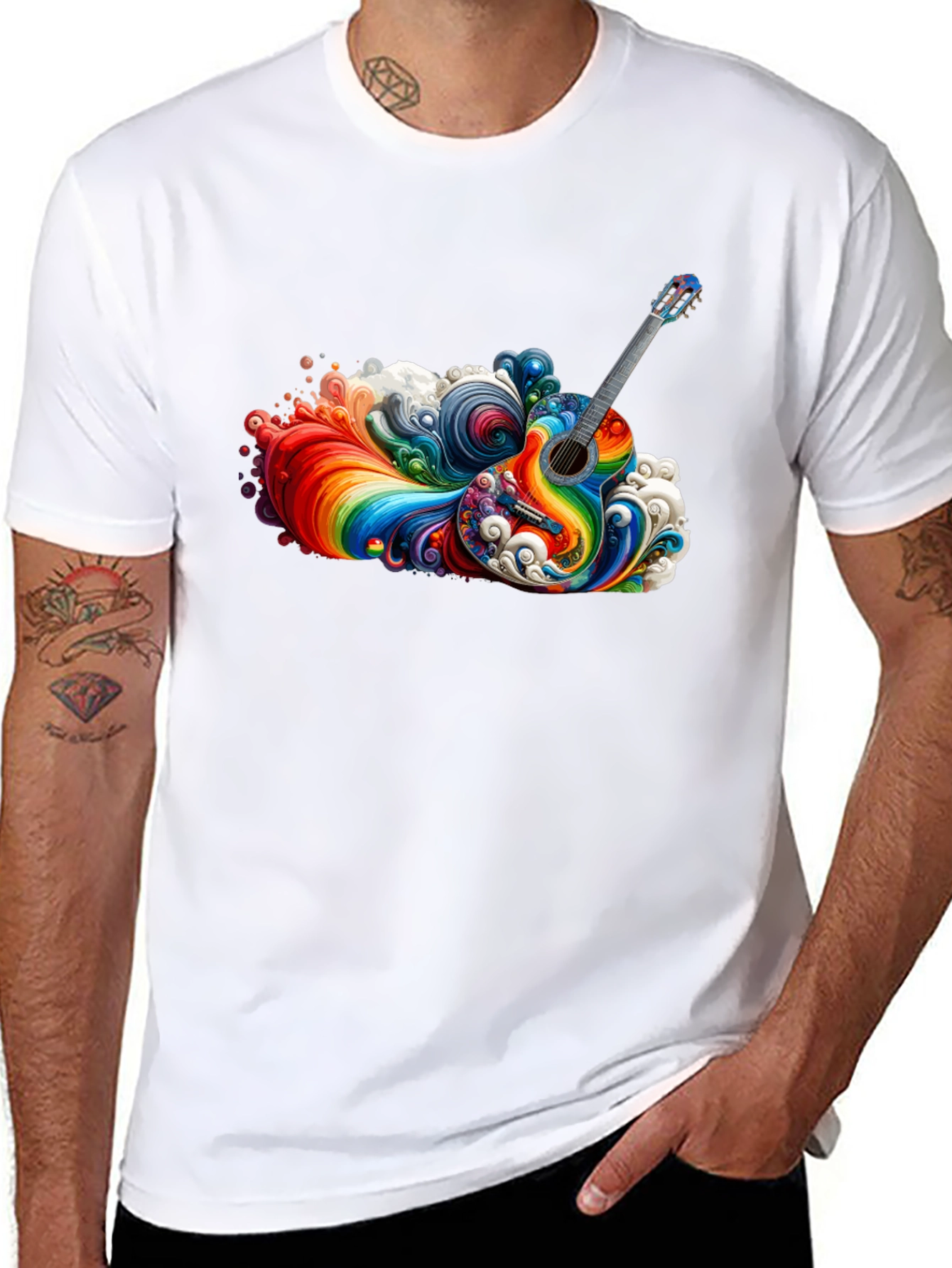 Rainbow Guitar T-Shirt - Vibrant Music Design