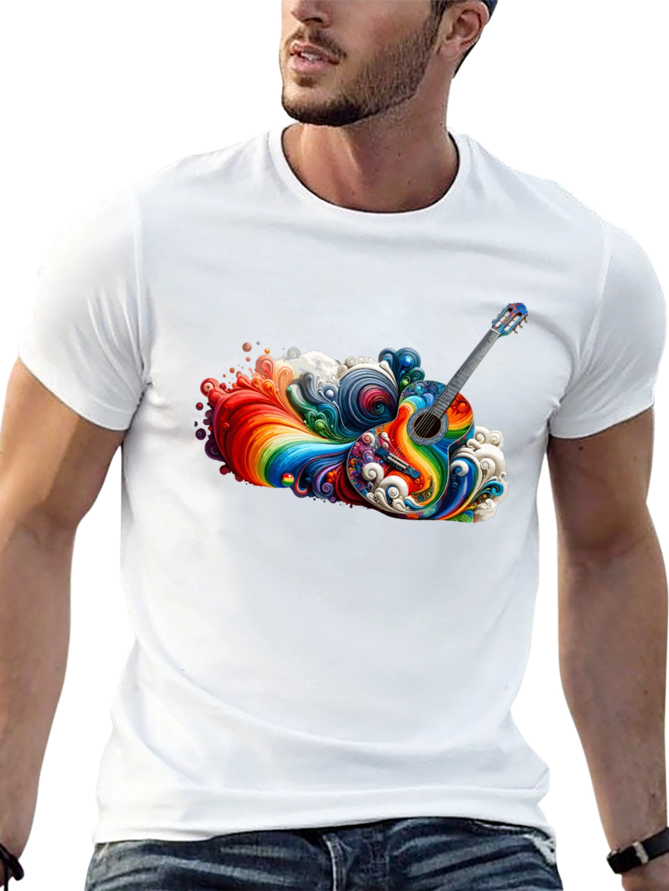 Rainbow Guitar T-Shirt - Vibrant Music Design